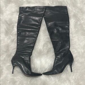 Via Spiga Black Over the Knee Boots Sleek Leather Stiletto